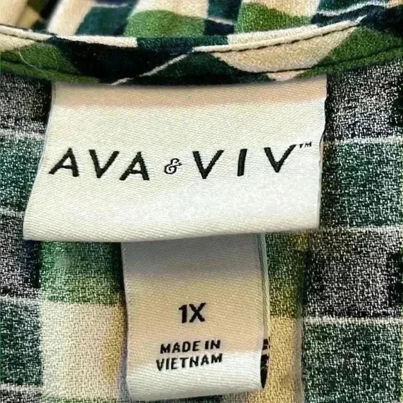 AVA VIV Dress Women’s Size 1X Black/Green/Cream Checked - Picture 5 of 8